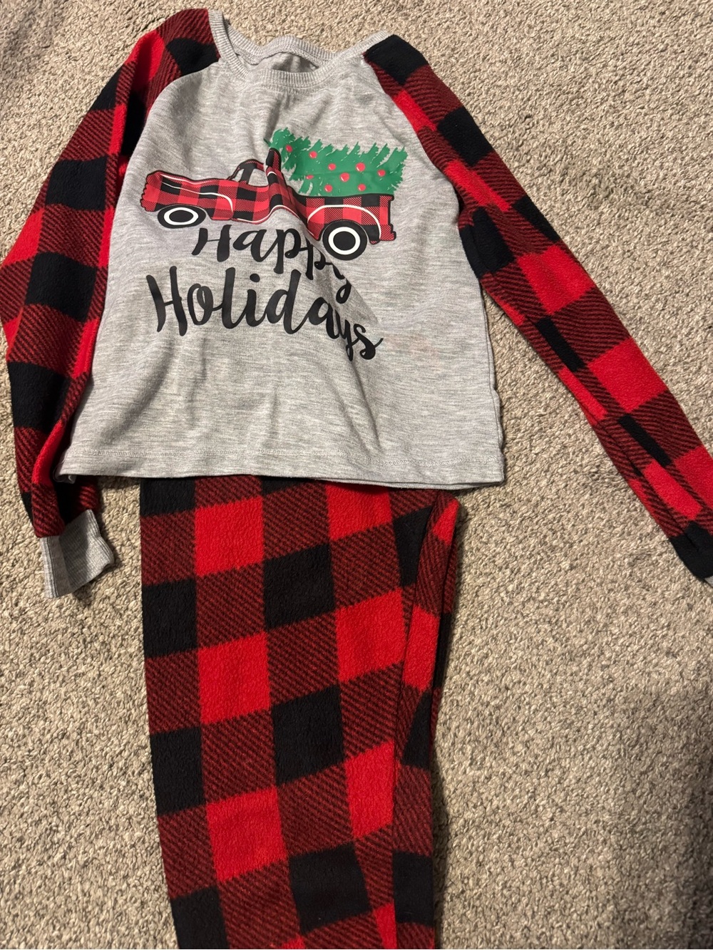 Kids Holiday Plaid Pajama Set - Red & Gray